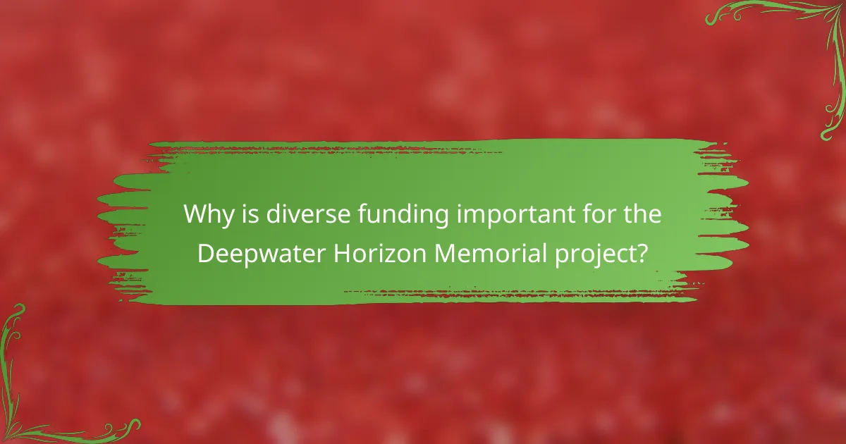 Why is diverse funding important for the Deepwater Horizon Memorial project?